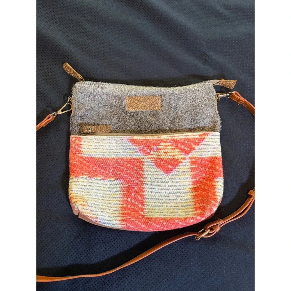 Myra Bag Cowhide Hair Aztec Canvas Crossbody Bag~Geometric Aztec BOHO Cowgirl